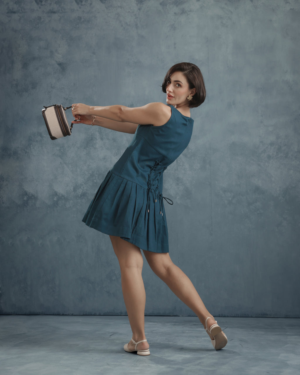 Zoya Pleated Mini Dress